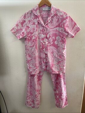 Allison Rhea 100%cotton Pink Paisley Pajama Set romantic feminine 17ptp 35 waist